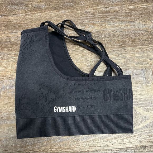 Gymshark Sports Bra Women's XS Charcoal Grey Studio Seamless Workout Spellout - Picture 4 of 7